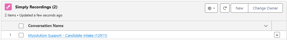 Simply Recordings widget showing the completed conversation